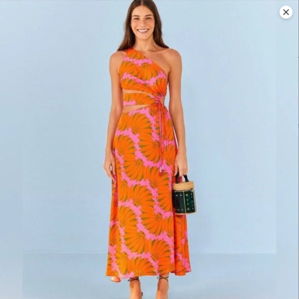 FARM Rio Orange and Pink Midi Dress